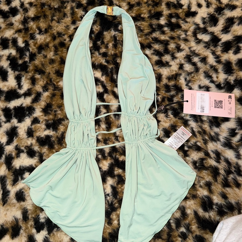 Oh Polly Mint Green Halter Tie-Back Crop Top